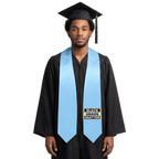 Light blue Black Grads Matter graduation stole with pointed ends and a gold-bordered ‘BLACK GRADS MATTER’ design in black and white.