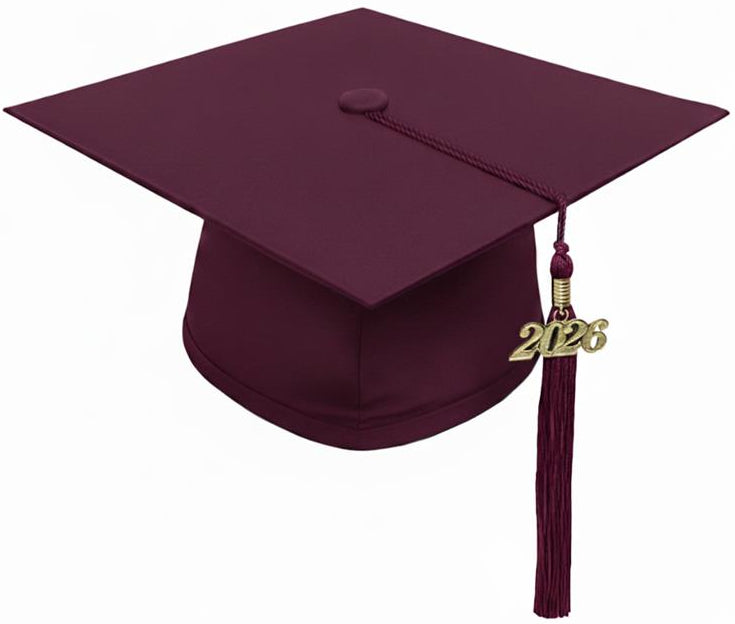 Matte Maroon Bachelors Degree Cap & Tassel - Graduation Caps