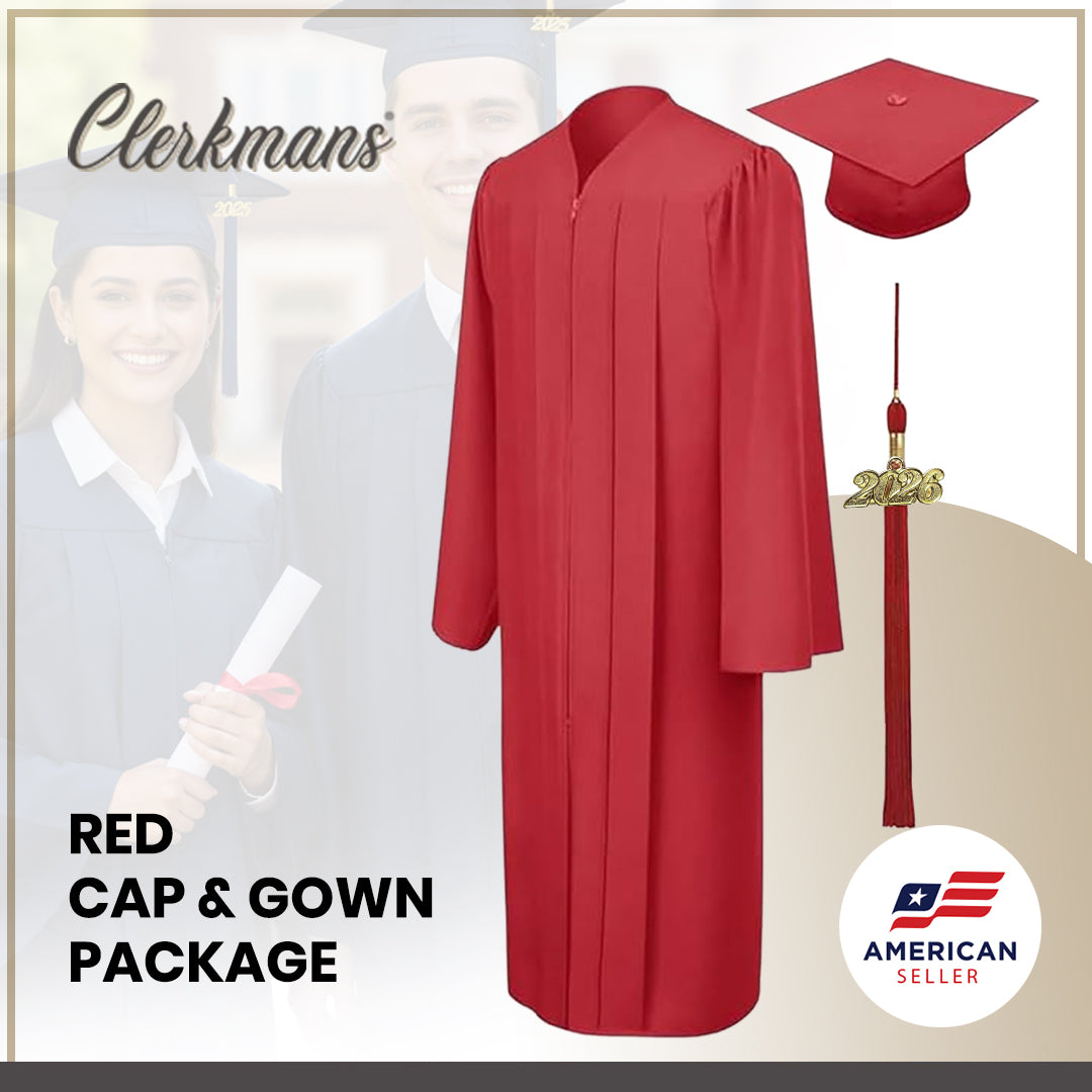 Matte Red Middle School Cap, Gown & Tassel