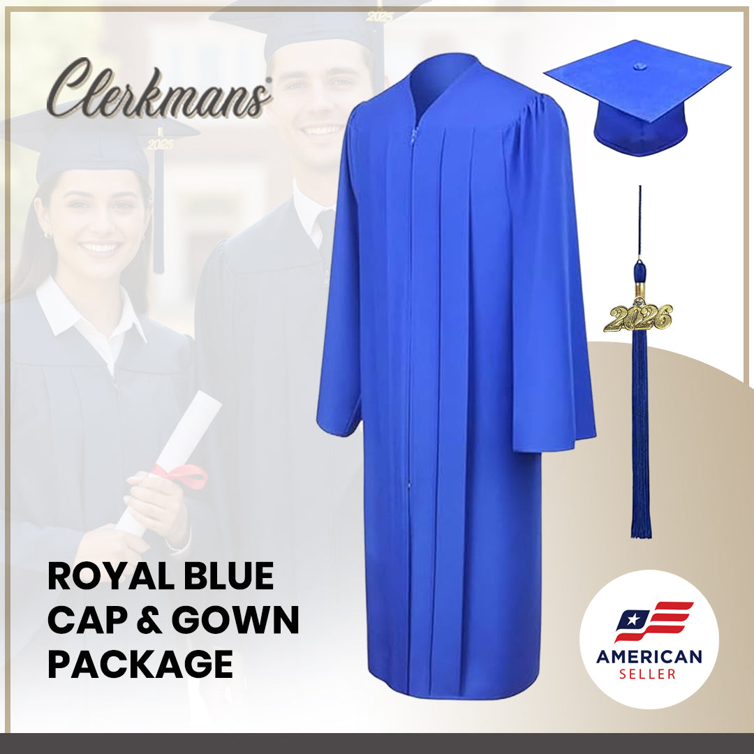 Matte Royal Blue High School Graduation Cap and Gown