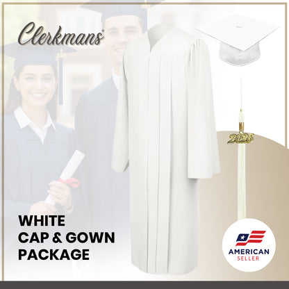 Matte White Elementary Cap, Gown & Tassel