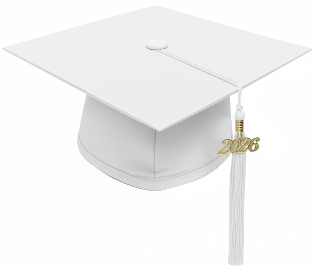 Matte White High School Cap & Tassel - Graduation Caps