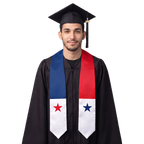 Panama graduation stole with red and blue panels and white pointed ends featuring red and blue stars, inspired by the Panama flag