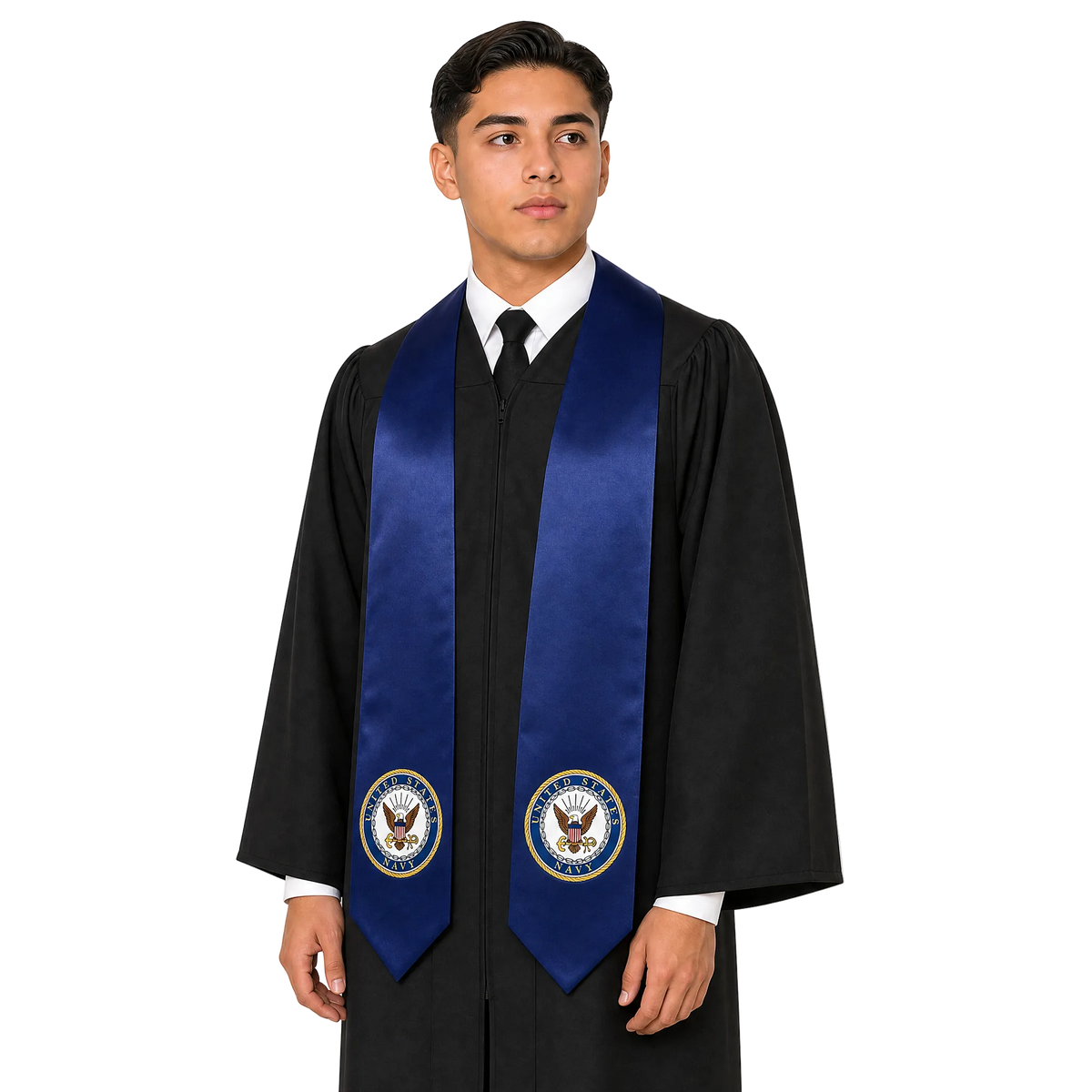 U.S. Navy graduation stole for veterans and military graduates.