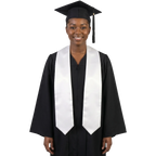 Plain white graduation stole with a smooth finish and pointed ends, shown from the front on a white background.