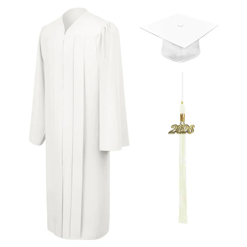 Matte White High School Graduation Cap and Gown