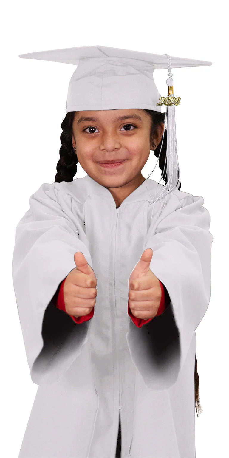 Child Matte White Graduation Cap & Gown - Preschool & Kindergarten Child Matte White Graduation Cap & Gown - Preschool & Kindergarten