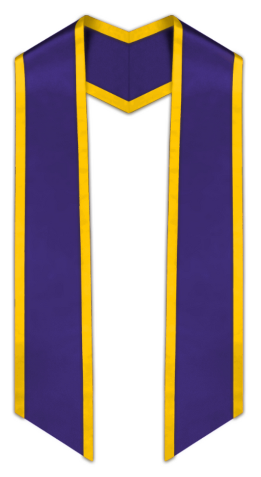 Purple Slanted Graduation Stole with Gold Trim