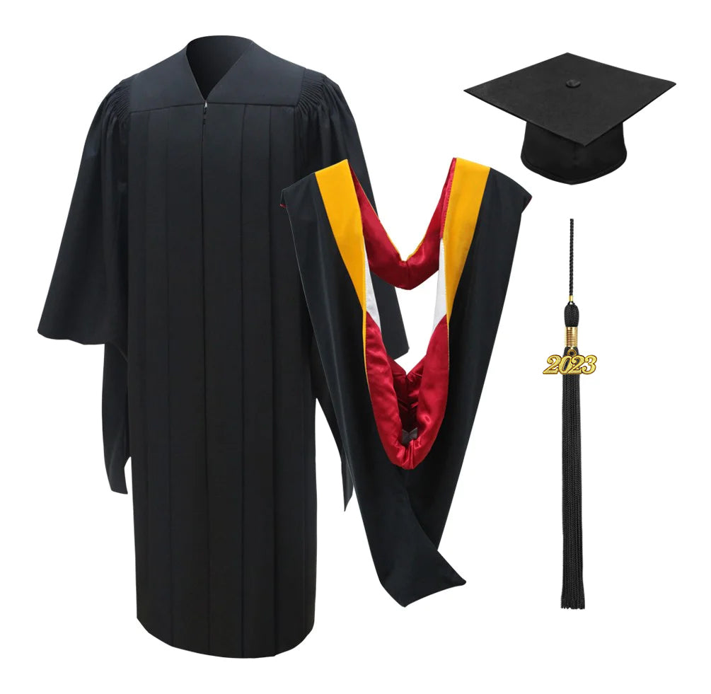 Deluxe Masters Graduation Cap, Gown, Tassel & Hood Package Clerkmans