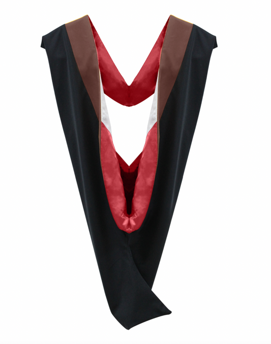 Deluxe Bachelor/Master Hood - Brown Velvet, Red & White